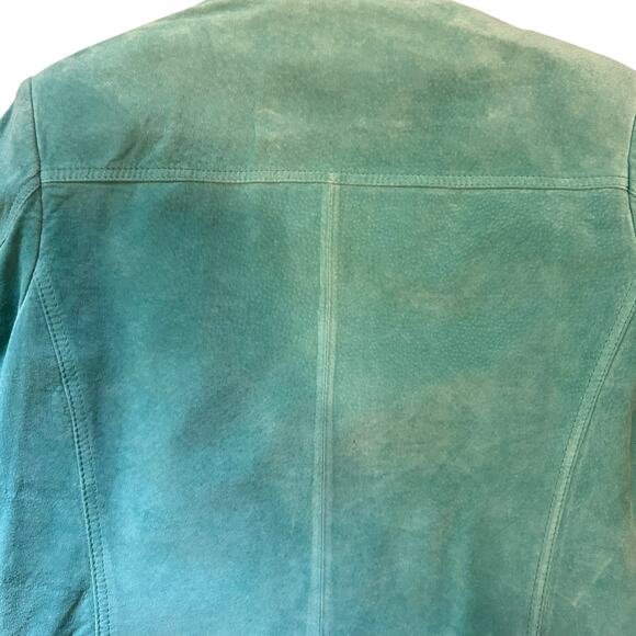Vtg Yvonne Le Marie Teal Suede Genuine Leather Jacket Size 8 Zip up Lined - Picture 9 of 10